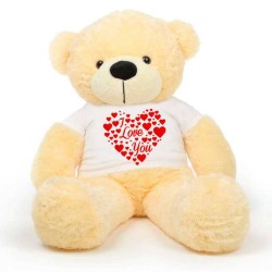 Peach 5 Feet Big Teddy Bear Wearing A I Love You T-Shirt